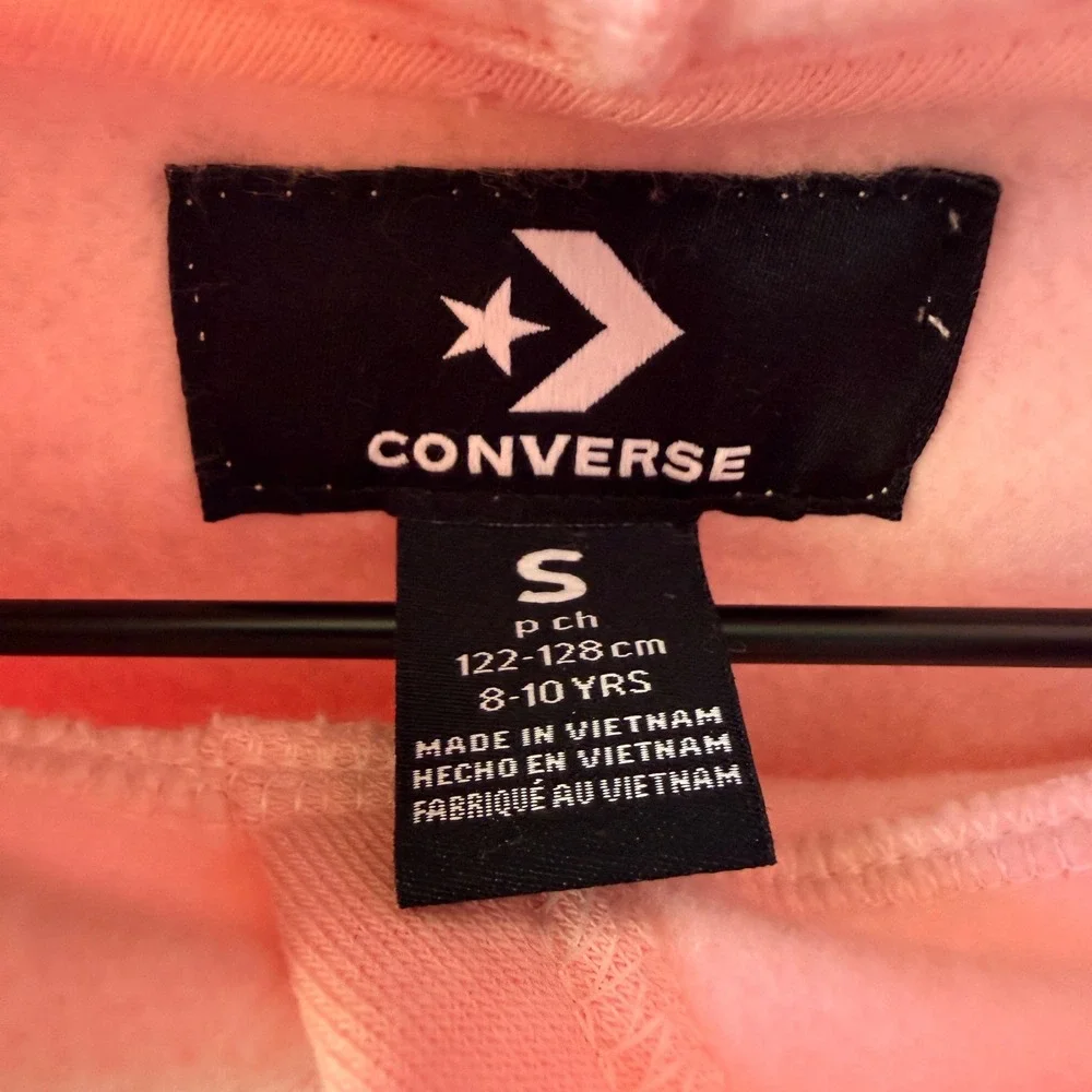 Converse Hoodie Girls Small 8-10Y Sunrise Pink Cropped Logo Sweatshirt NWT